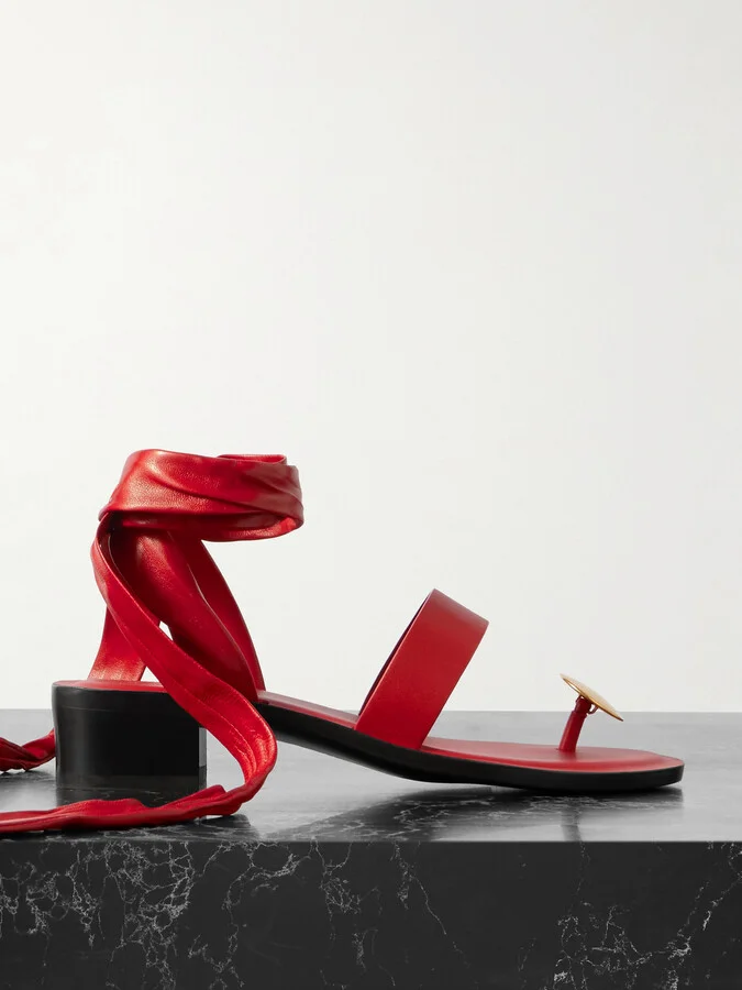 The Row - Band Embellished Leather Sandals - Red