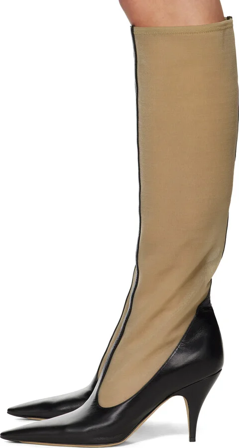 The Row Black & Beige Mesh Tall Boots - Image 3