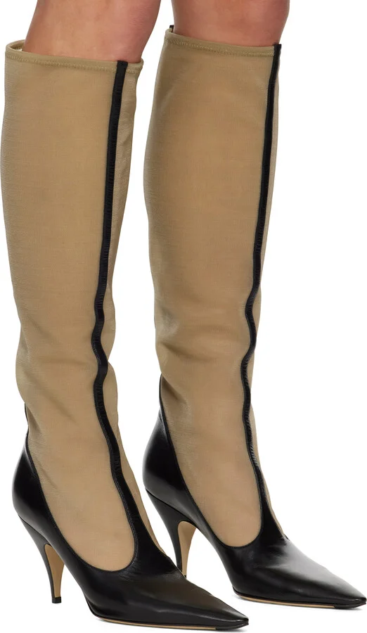 The Row Black & Beige Mesh Tall Boots - Image 4
