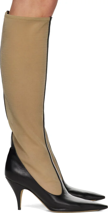 The Row Black & Beige Mesh Tall Boots