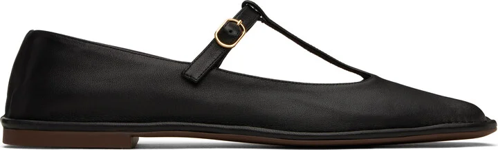The Row Black Square T-Strap Ballerina Flats