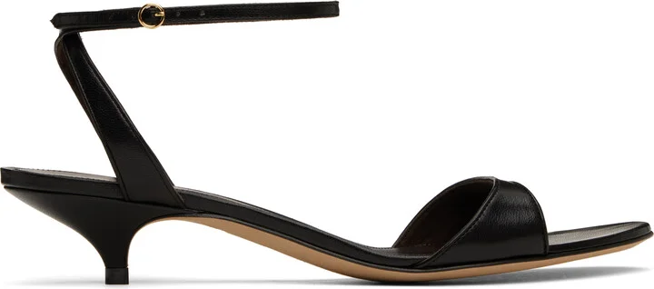 The Row Black Vika Ankle Strap Kitten Heeled Sandals