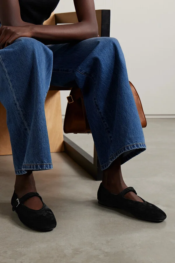 The Row - Boheme Suede Mary Jane Flats - Black - Image 2