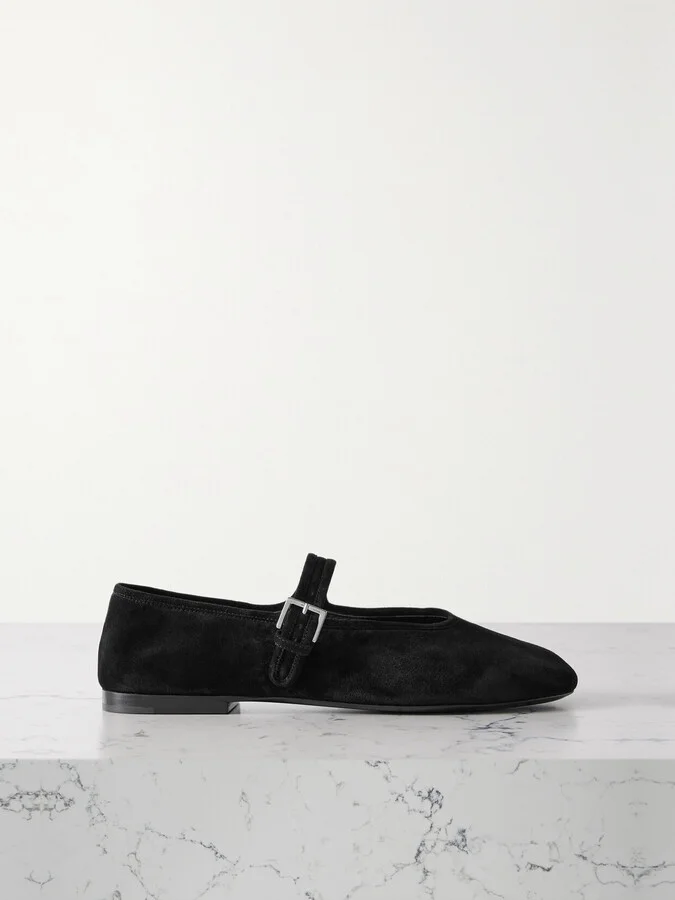 The Row - Boheme Suede Mary Jane Flats - Black