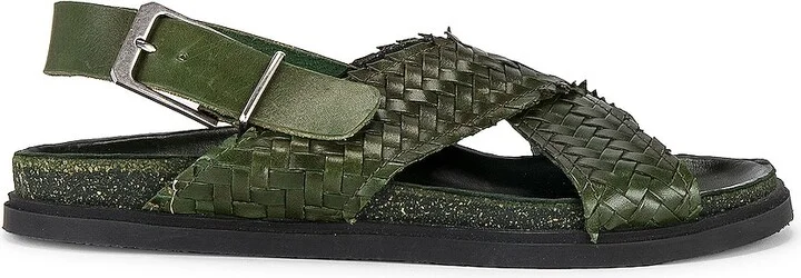 The Row Buckle Sandal in Dark Green
