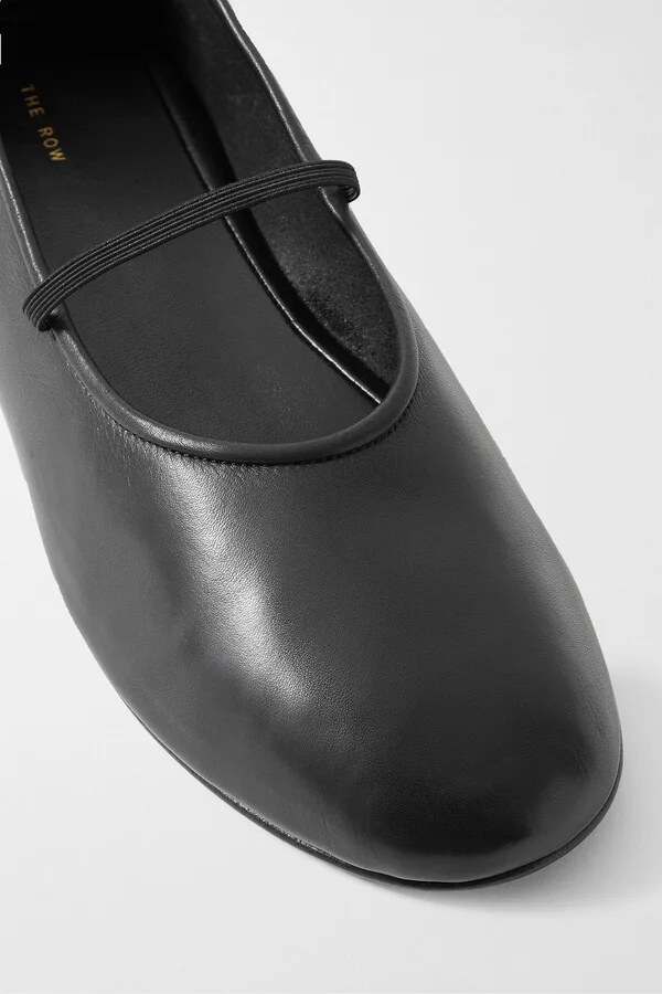 The Row - Elastic Leather Ballet Flats - Black - Image 4