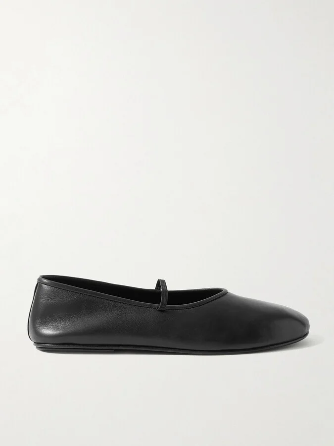 The Row - Elastic Leather Ballet Flats - Black