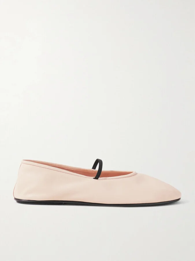 The Row - Elastic Leather Ballet Flats - Ecru