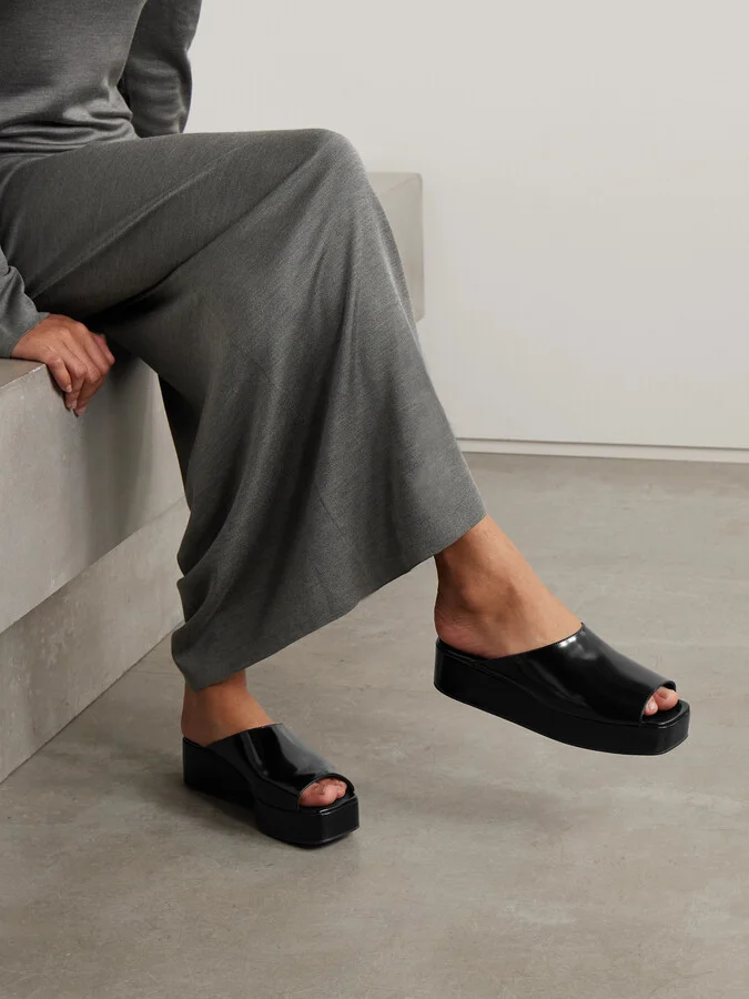 The Row - Emi Glossed-leather Platform Slides - Black - Image 2