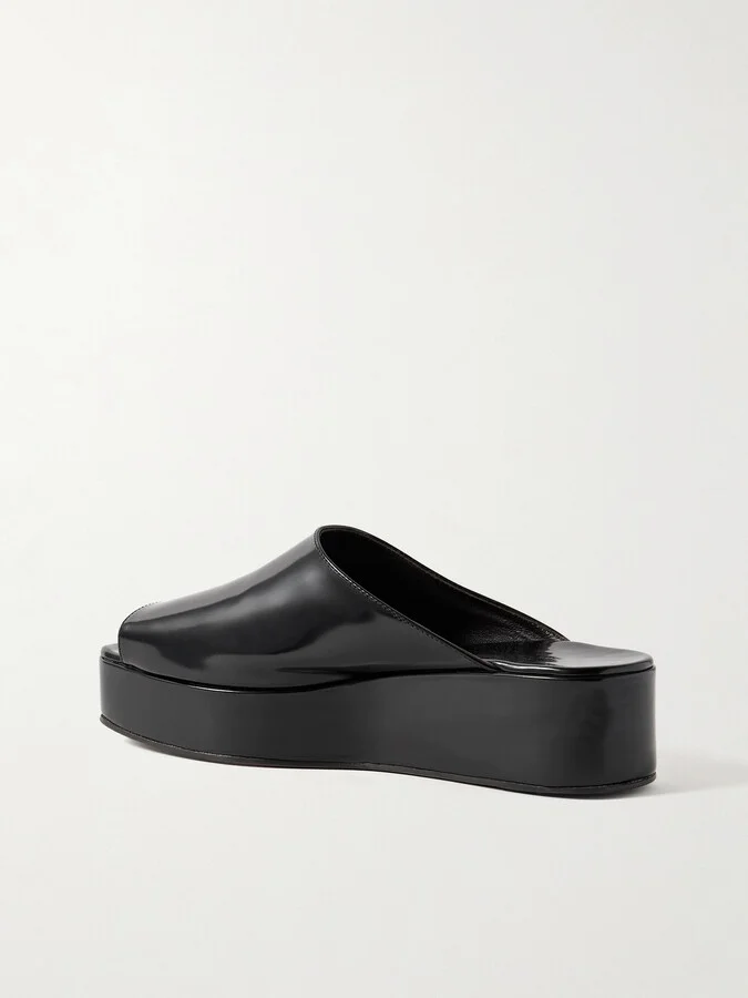 The Row - Emi Glossed-leather Platform Slides - Black - Image 3