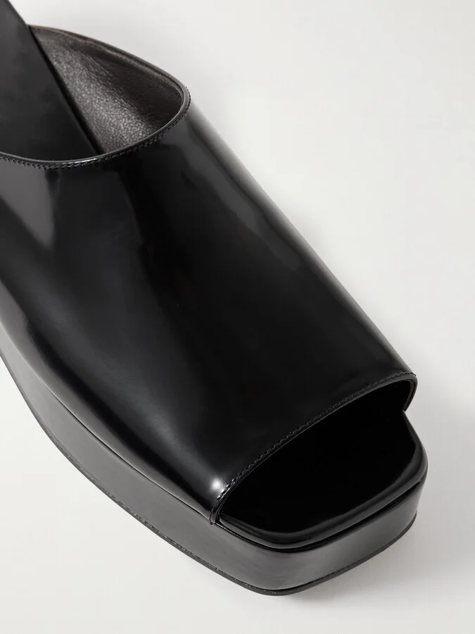 The Row - Emi Glossed-leather Platform Slides - Black - Image 4