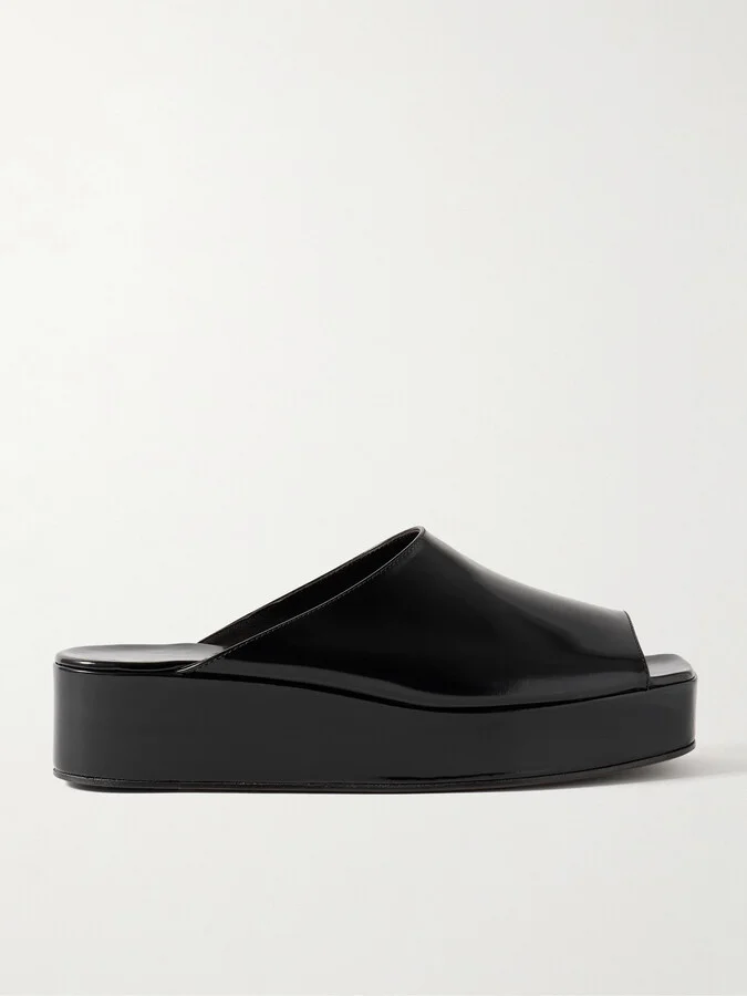 The Row - Emi Glossed-leather Platform Slides - Black