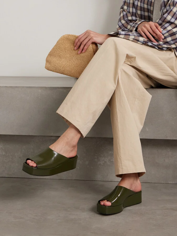 The Row - Emi Glossed-leather Platform Slides - Green - Image 2