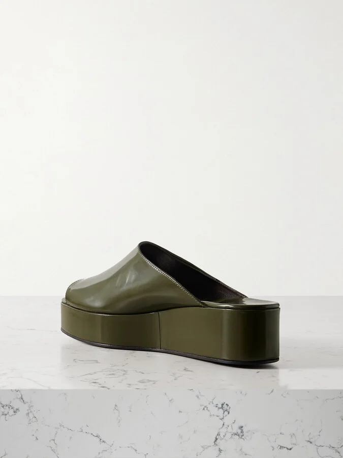 The Row - Emi Glossed-leather Platform Slides - Green - Image 3