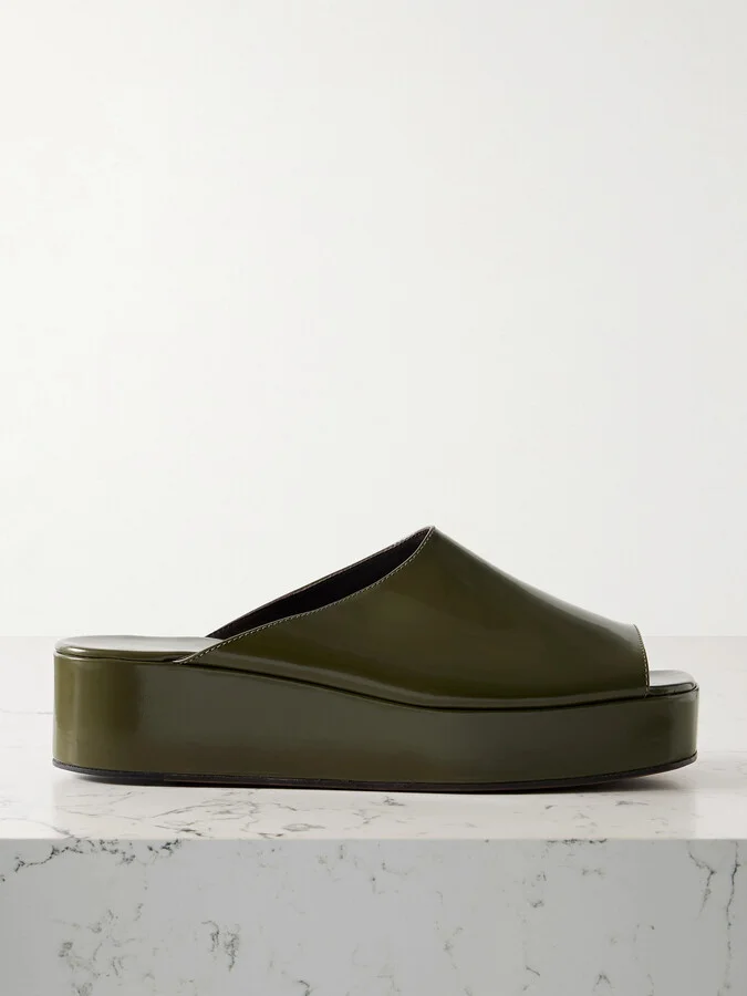 The Row - Emi Glossed-leather Platform Slides - Green