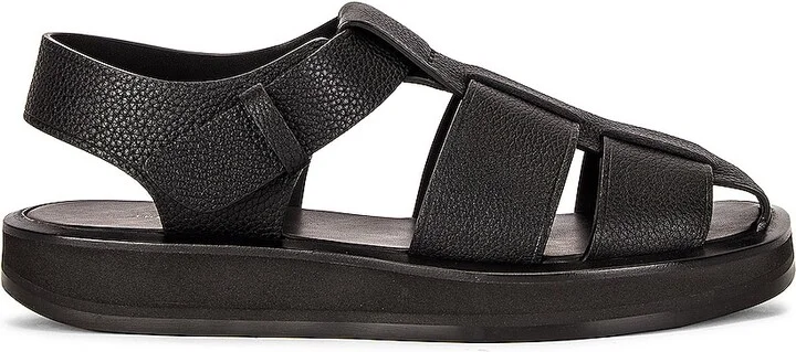 The Row Fisherman Leather Sandals in Black