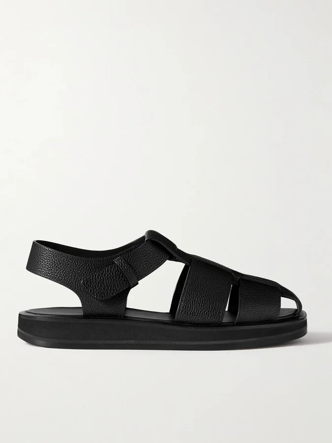 The Row - Fisherman Woven Textured-leather Sandals - Black