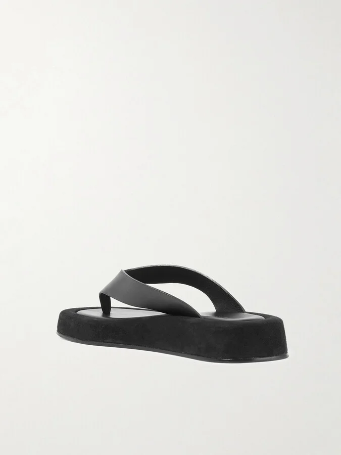 The Row - Ginza Leather And Suede Platform Flip Flops - Black - Image 3