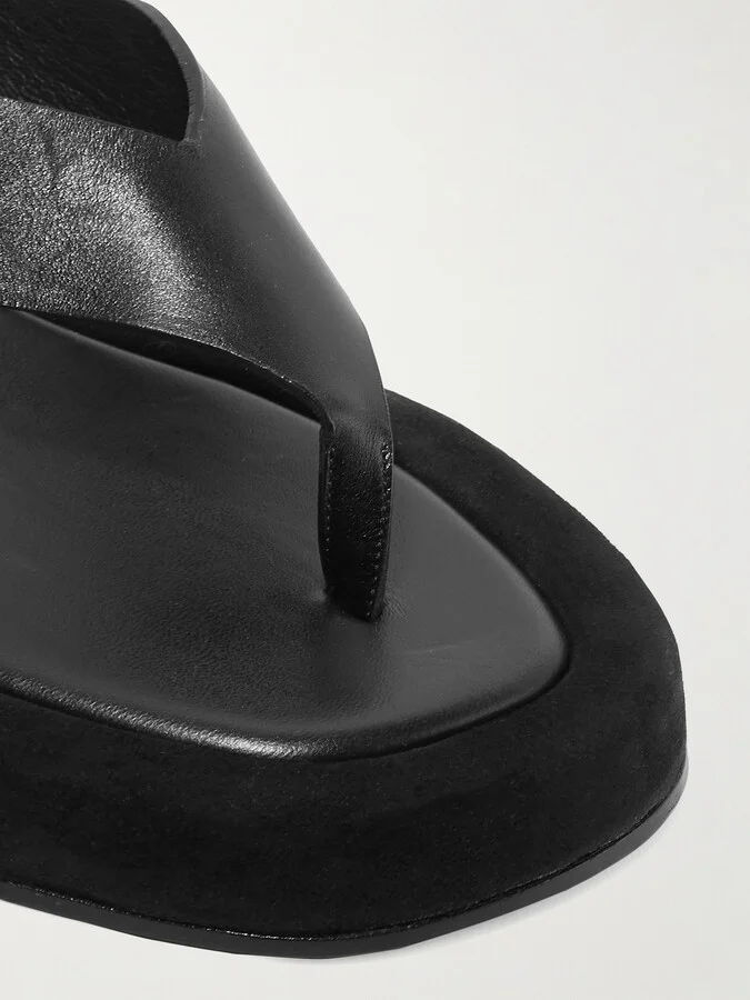 The Row - Ginza Leather And Suede Platform Flip Flops - Black - Image 4