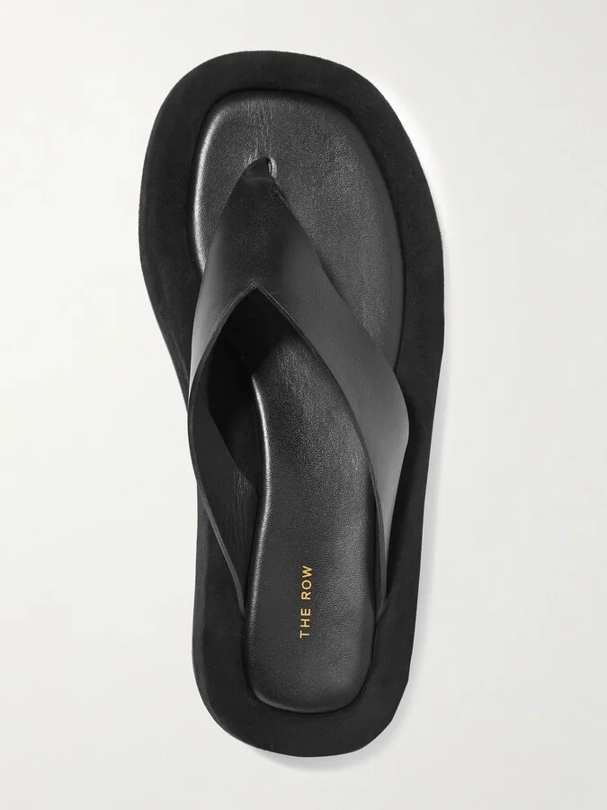 The Row - Ginza Leather And Suede Platform Flip Flops - Black - Image 5