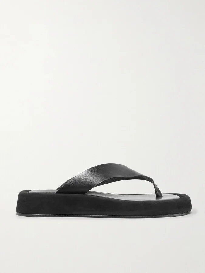 The Row - Ginza Leather And Suede Platform Flip Flops - Black