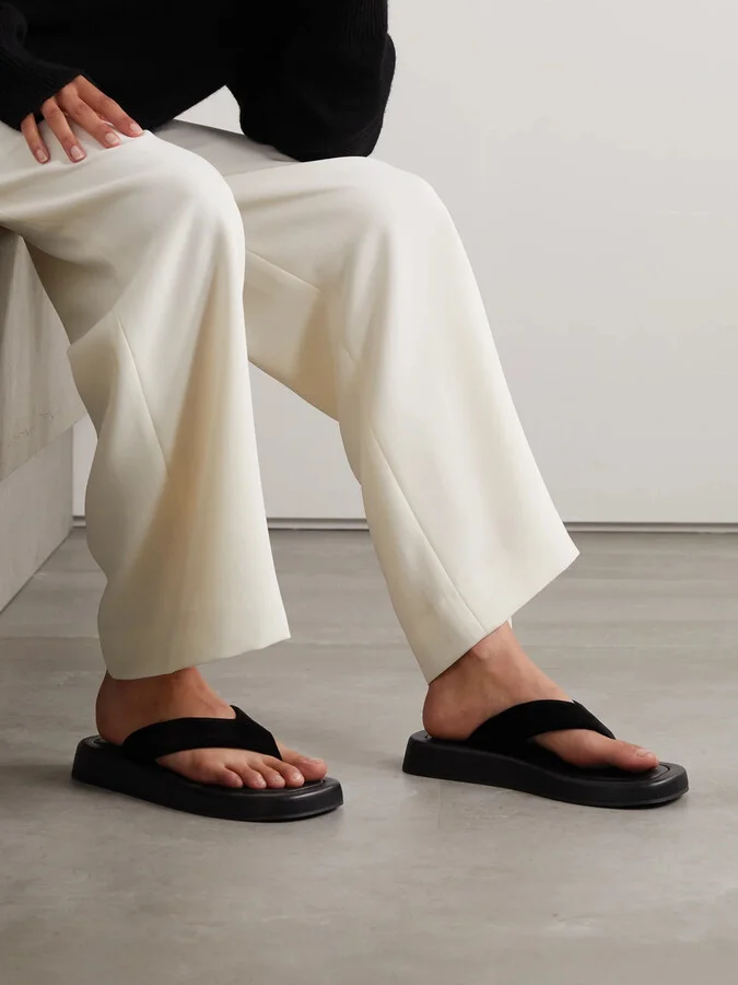 The Row - Ginza Leather And Velvet Platform Flip Flops - Black - Image 2