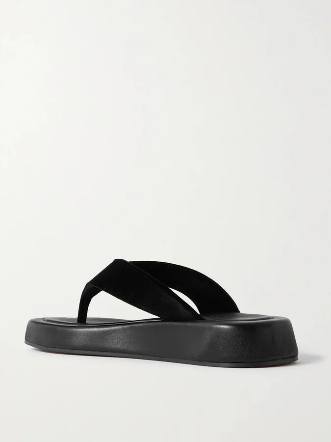 The Row - Ginza Leather And Velvet Platform Flip Flops - Black - Image 3