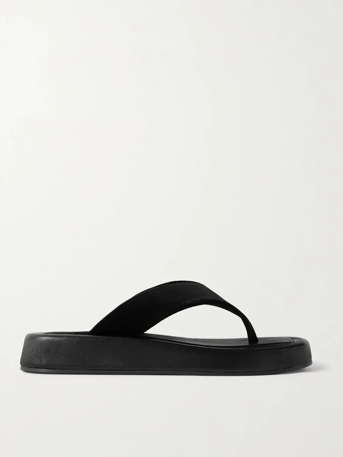 The Row - Ginza Leather And Velvet Platform Flip Flops - Black