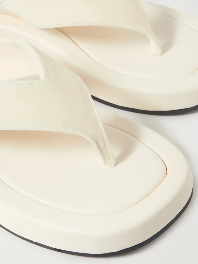 The Row - Ginza Leather And Velvet Platform Flip Flops - Off-white - Image 4