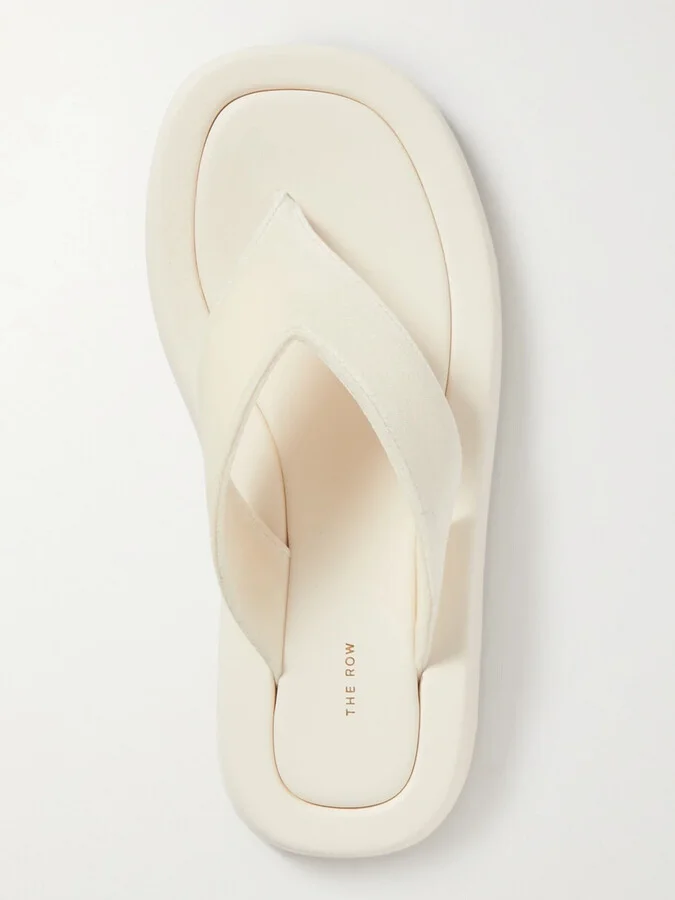 The Row - Ginza Leather And Velvet Platform Flip Flops - Off-white - Image 5