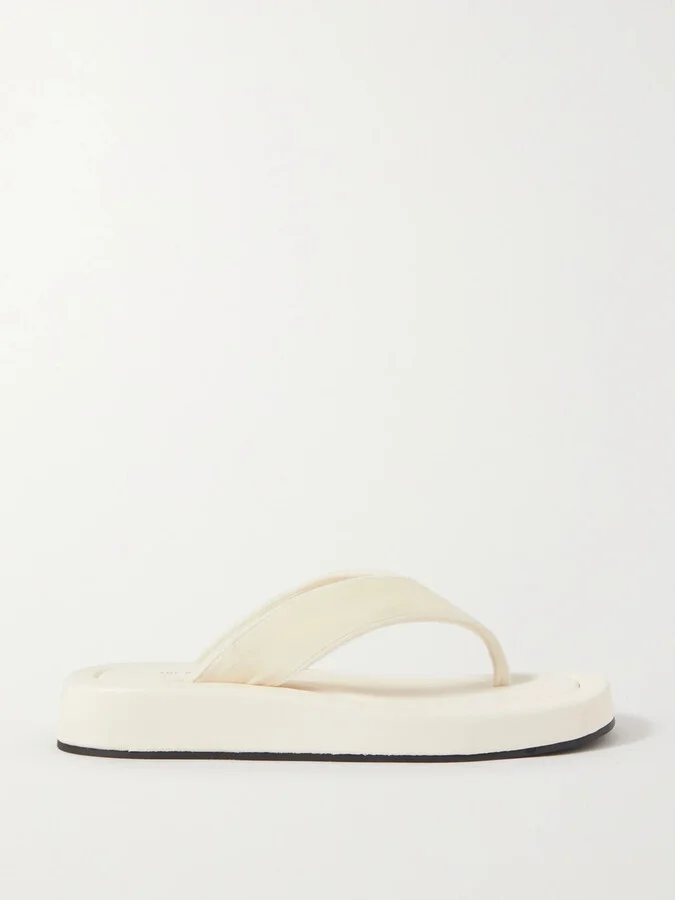 The Row - Ginza Leather And Velvet Platform Flip Flops - Off-white