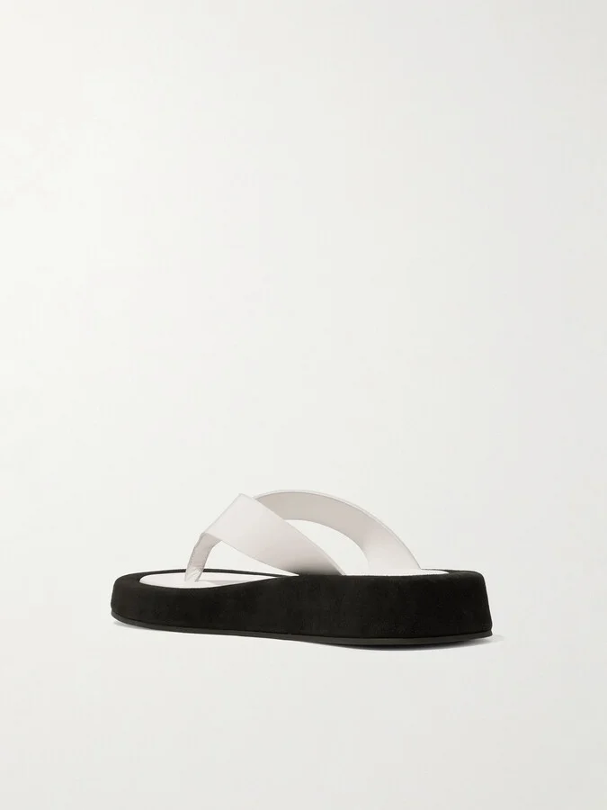 The Row - Ginza Two-tone Leather And Suede Platform Flip Flops - White - Image 3
