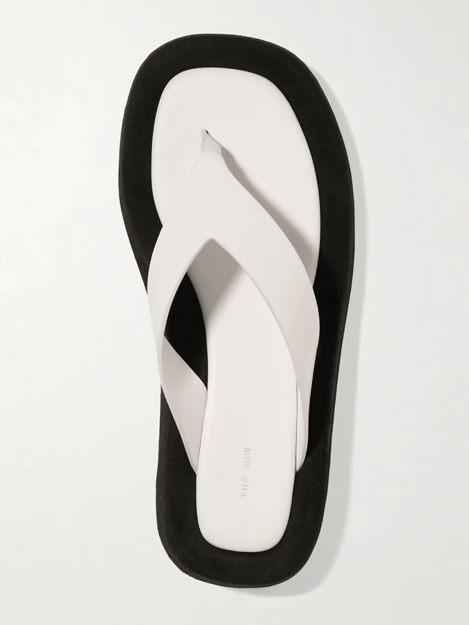 The Row - Ginza Two-tone Leather And Suede Platform Flip Flops - White - Image 5