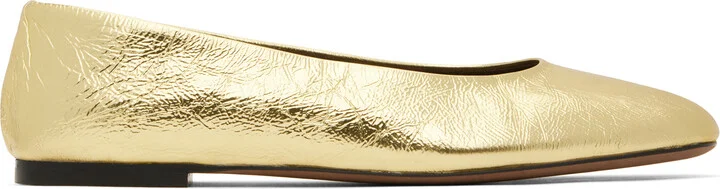 The Row Gold Square Ballerina Flats