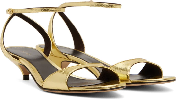 The Row Gold Vika Ankle Strap Kitten Heeled Sandals - Image 4