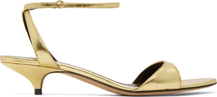 The Row Gold Vika Ankle Strap Kitten Heeled Sandals
