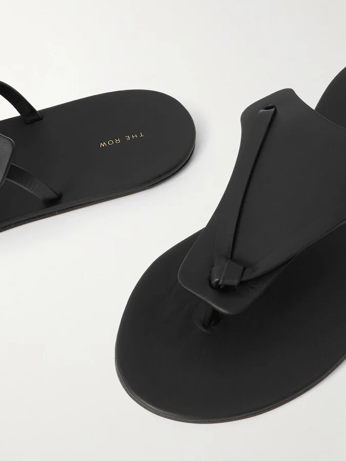 The Row - Helena Leather Flip Flops - Black - Image 4
