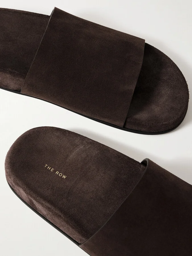 The Row - Hugh Suede Slides - Brown - Image 4