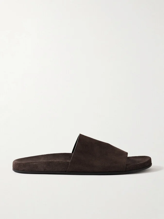 The Row - Hugh Suede Slides - Brown