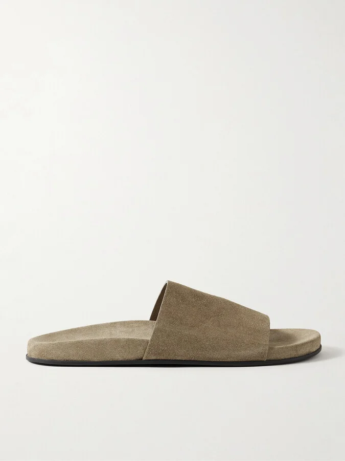 The Row - Hugh Suede Slides - Neutrals