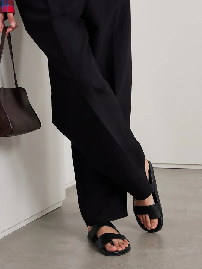 The Row - Hugh Textured-leather Slides - Black - Image 2
