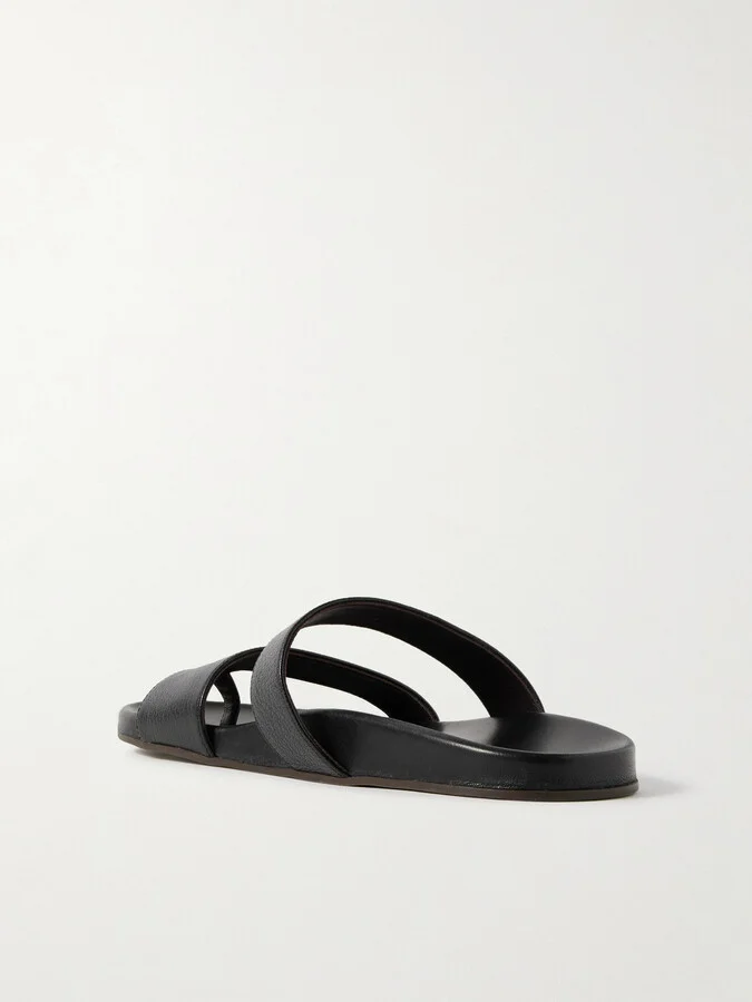 The Row - Hugh Textured-leather Slides - Black - Image 3