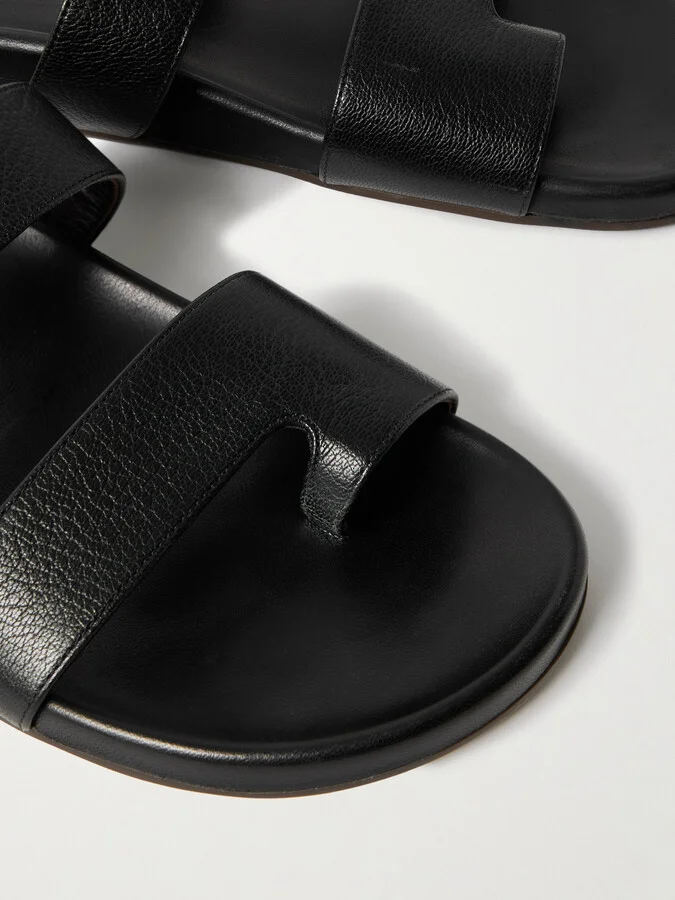 The Row - Hugh Textured-leather Slides - Black - Image 4