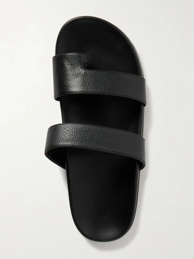 The Row - Hugh Textured-leather Slides - Black - Image 5