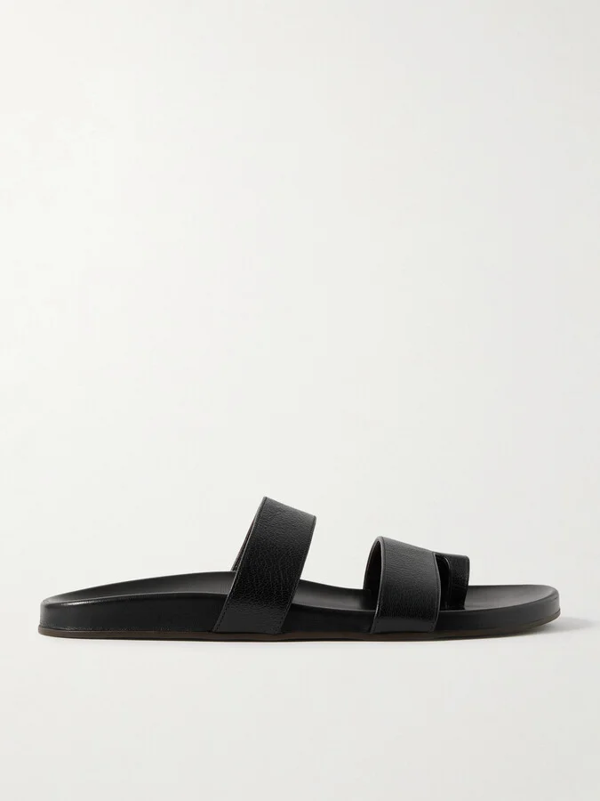 The Row - Hugh Textured-leather Slides - Black