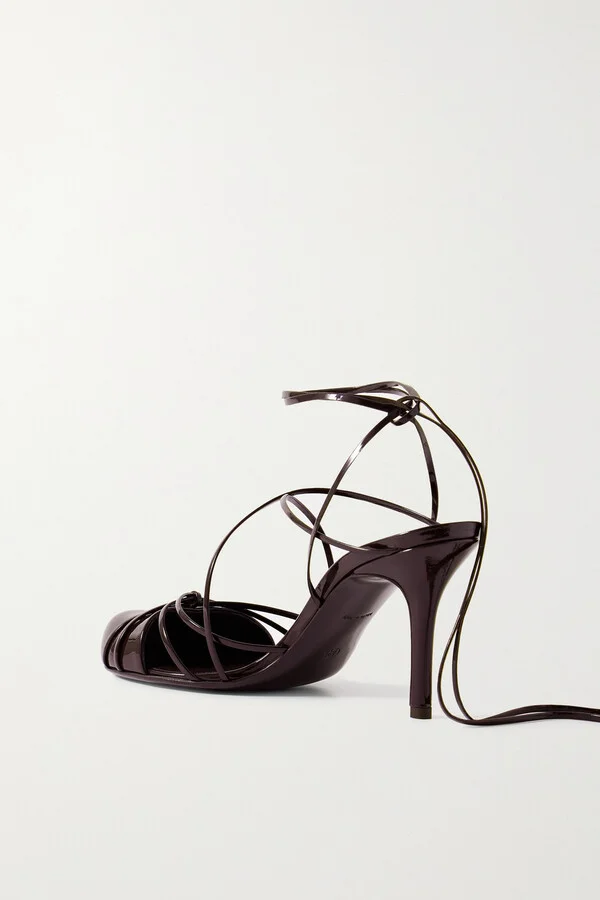 The Row - Joan Lace-up Patent-leather Sandals - Brown - Image 3