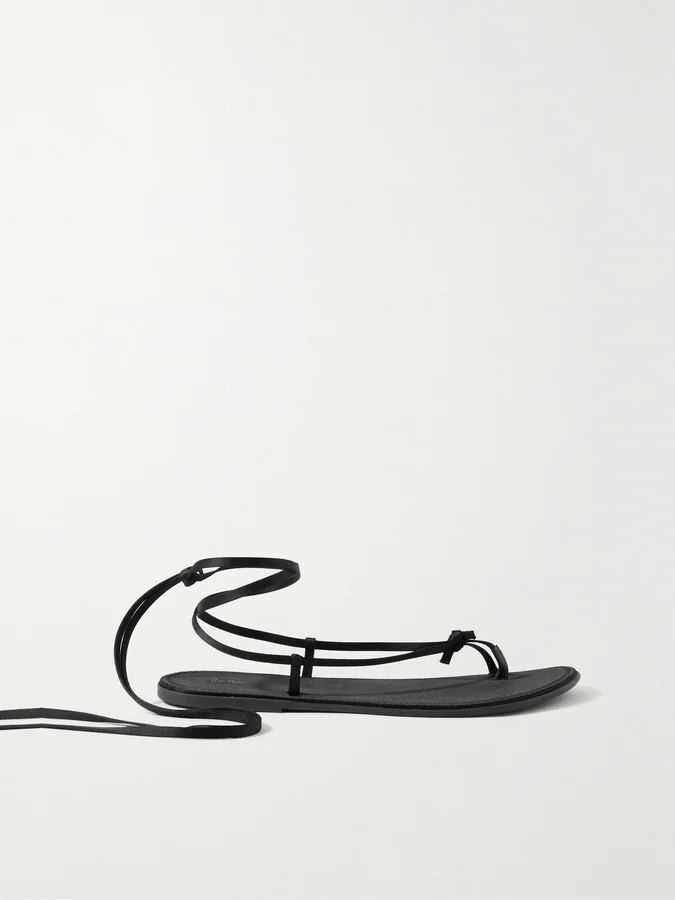 The Row - Lace-up Knotted Satin Sandals - Black