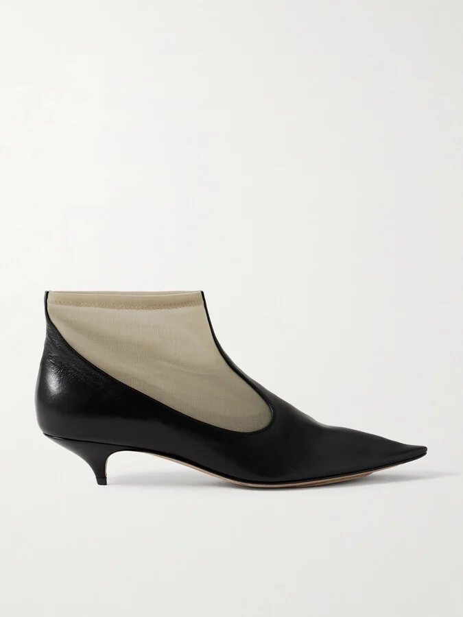 The Row - Leather And Mesh Ankle Boots - Black