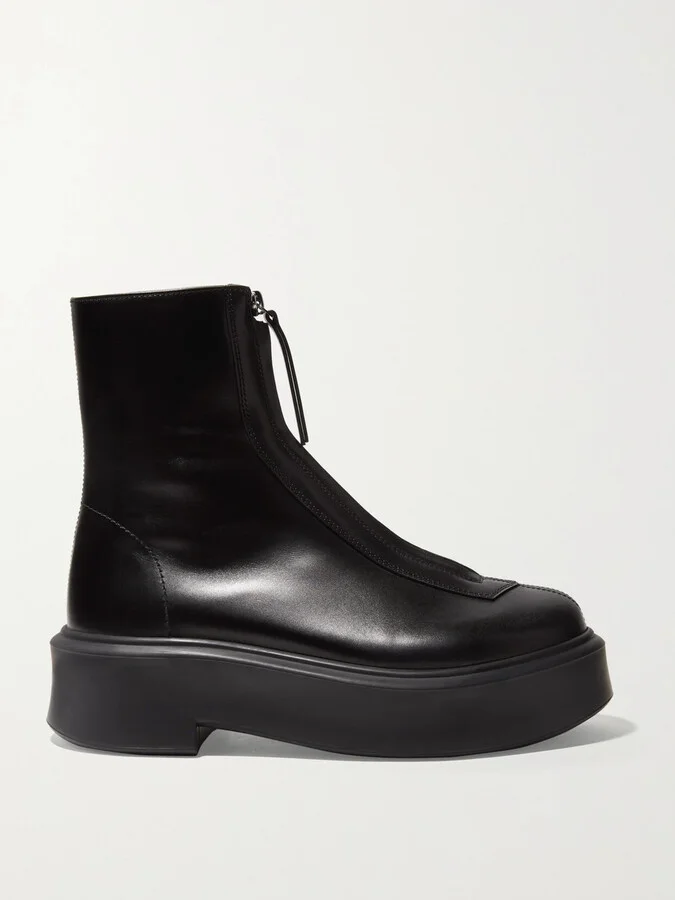 The Row - Leather Ankle Boots - Black