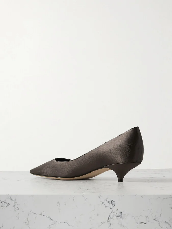 The Row - Liisa Distressed Satin Pumps - Brown - Image 2